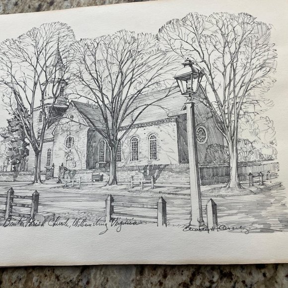 Vintage Bruton Parish Church Drawing by Charles H. Overly - Picture 1 of 6